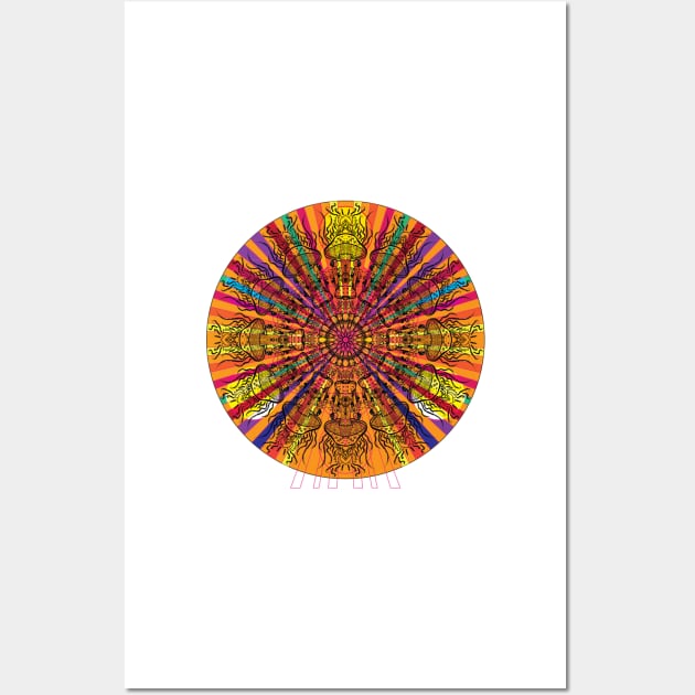 Colorful Magic Mushroom Mandala Wall Art by Illumin8or